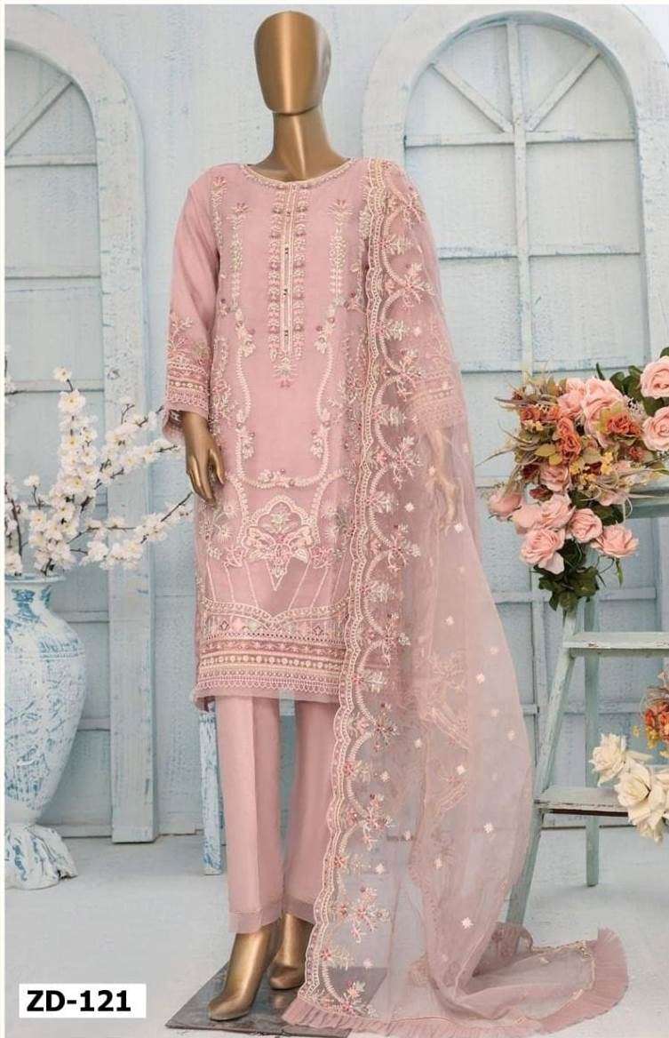 ZEEN DESIGN 121 HIT BY ZEEN DESIGNS BEAUTIFUL STYLISH PAKISTANI SUITS FANCY COLORFUL CASUAL WEAR & ETHNIC WEAR & READY TO WEAR ORGANZA EMBROIDERY DRESSES AT WHOLESALE PRICE